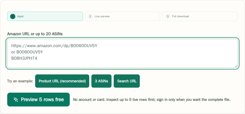 Current ParseShelf preview interface showing input → live rows